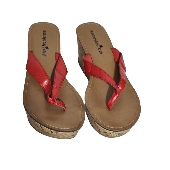 Montego Bay Club Thong Platform Sandal Cork Wedge Heels Women Size 7.5 Red - Picture 4 of 8